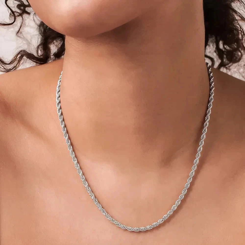 New Men’s Italian 4mm Diamond Cut Rope Chain Solid 925 Sterling Silver Necklace