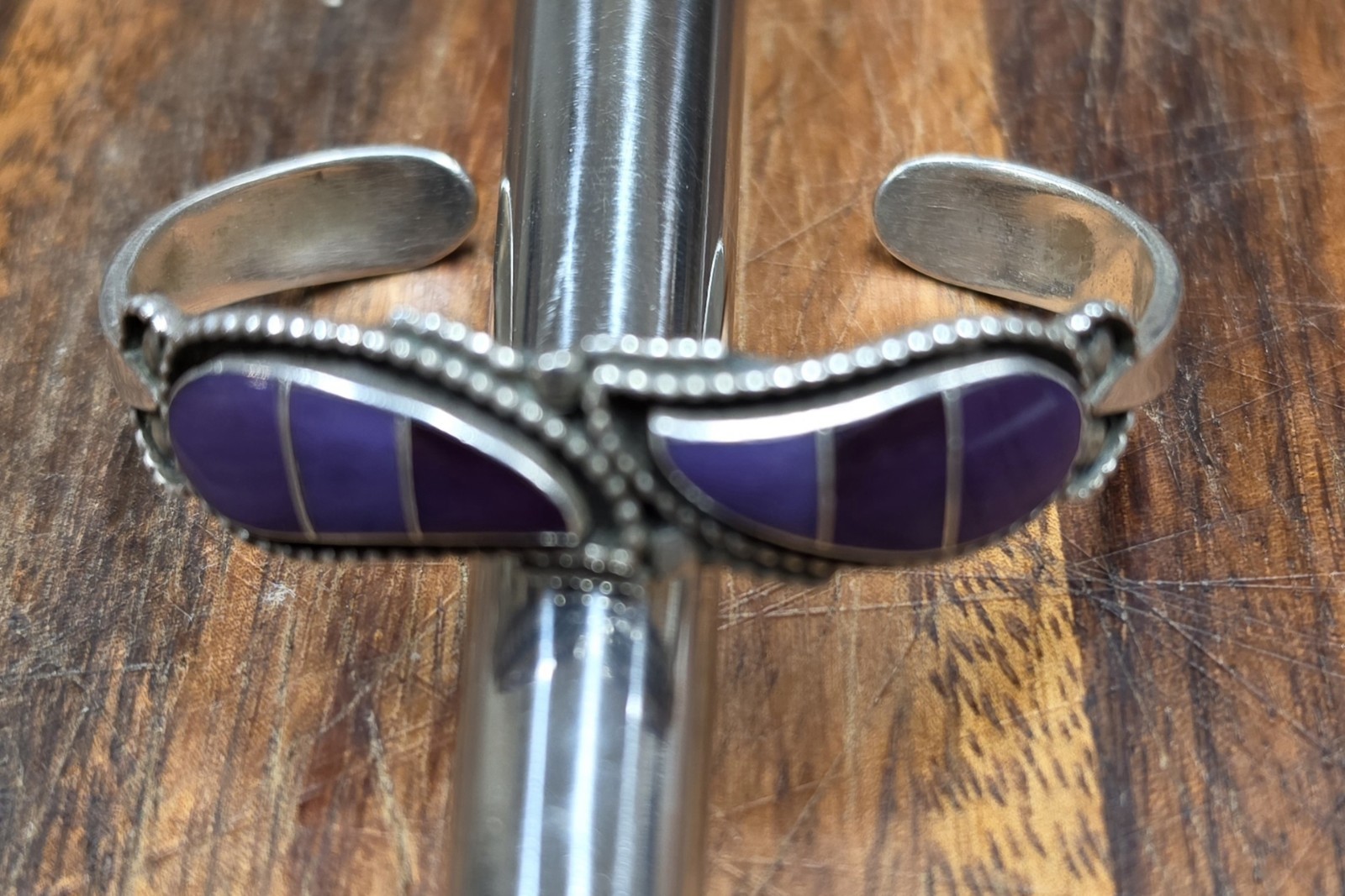 Zuni Sugilite Inlay Cuff Sterling Silver 6.25 to 6 1/2”