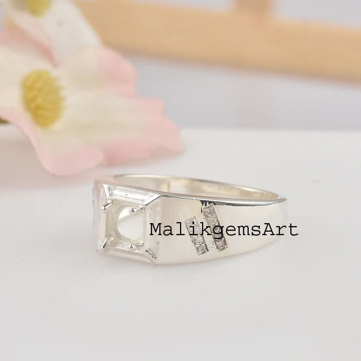925 Sterling Silver 6X6 MM Round Cut Prong CZ Setting Semi Mount Ring #2