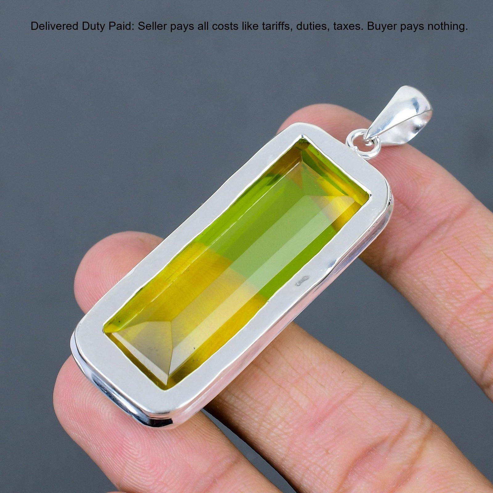 Radiant Lemon Topaz Stone 925 Sterling Silver Bezel Anniversary Pendant Jewelry