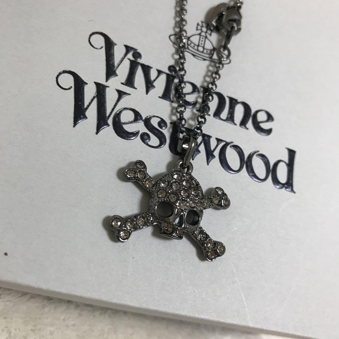 Vivienne Westwood Necklace Skull Stone Gunmetal Black 40cm w/Pouch NO BOX