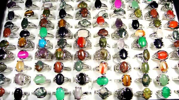 FREE Wholesale Lots Mixed 20Pcs Big Natrual gemstone stone Silver P Rings