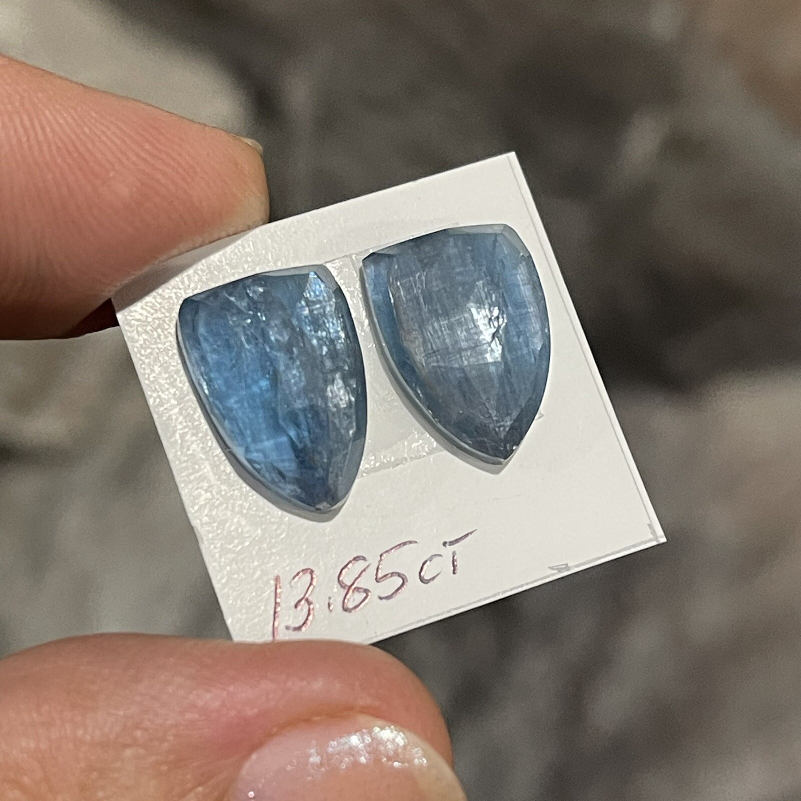 13.85ct 14x10x4.7mm Pair Aqua Blue Kyanite Shield Cut Faceted Cabochons Gems