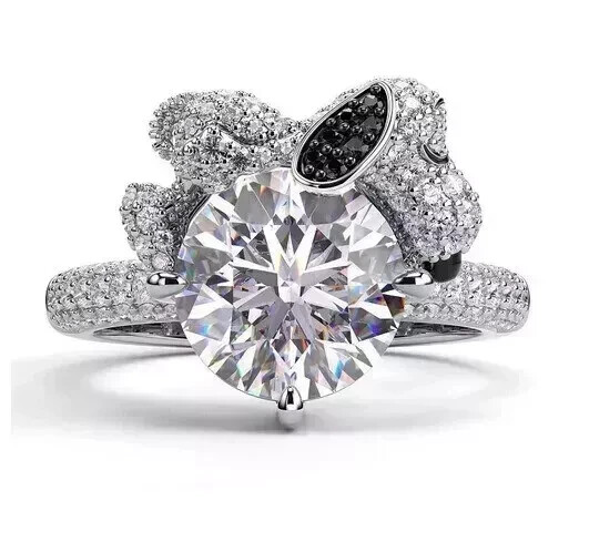 2.20Ct Lab Created Diamond Snoopy Women’s Engagement Ring 14K White Gold Plated