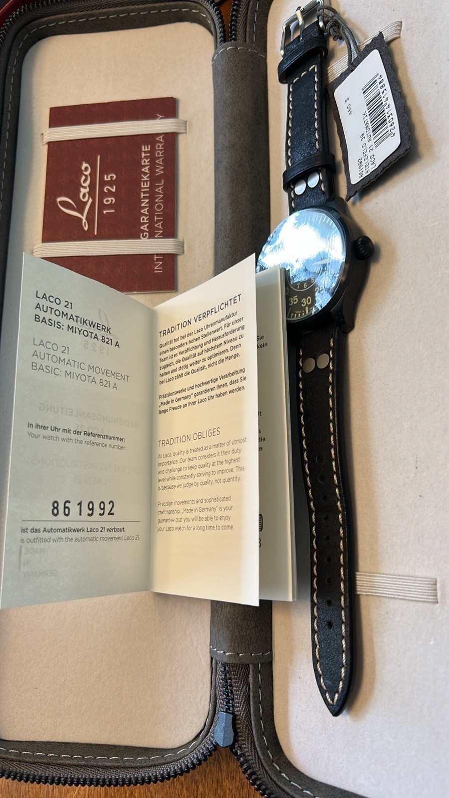 Laco Bielefeld Automatic Pilot watch PVD NWT 861992