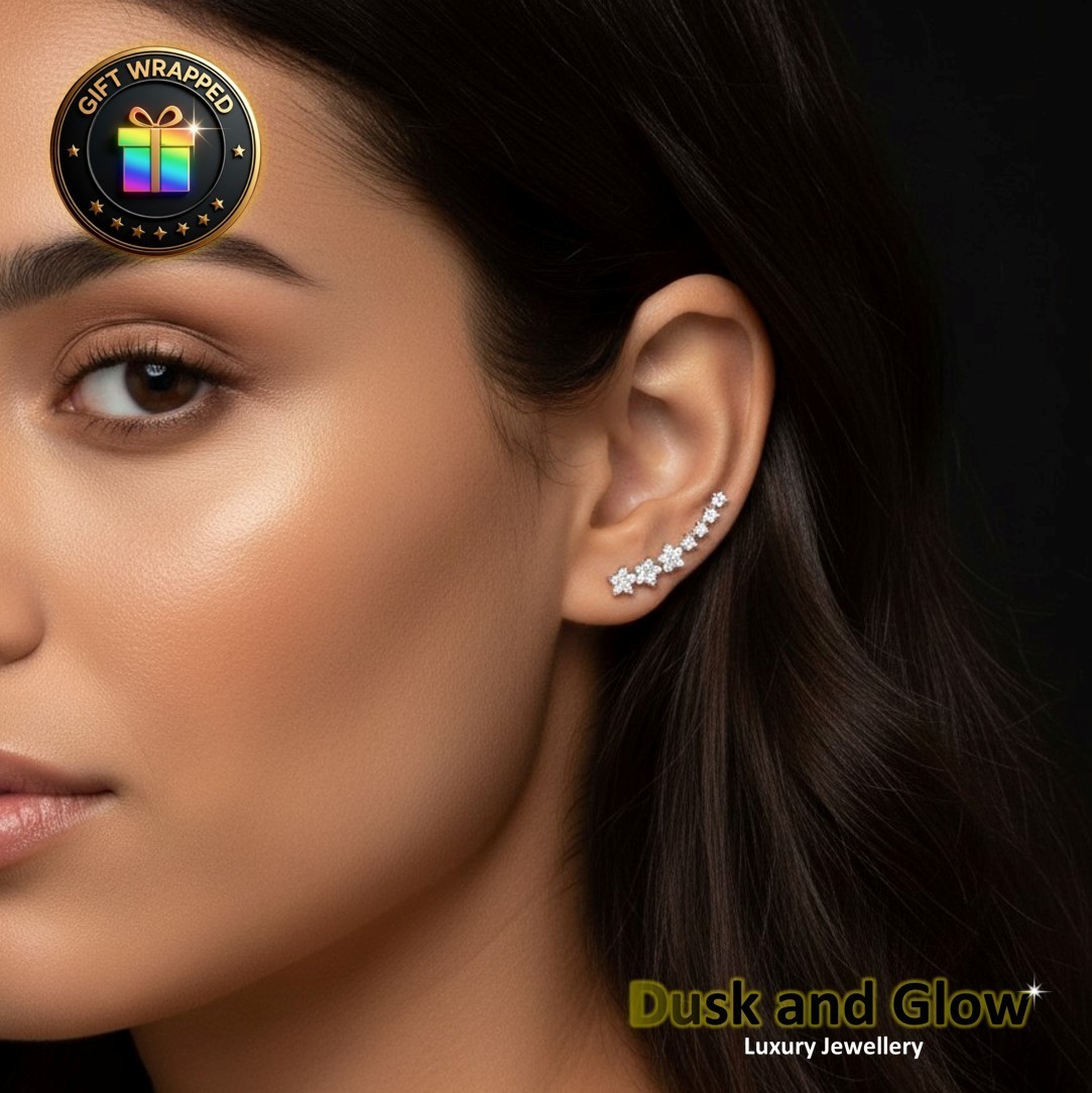 Zirconia Stone Stud Earrings Climber Womens Ladies Girls jewellery Gift UK NEW