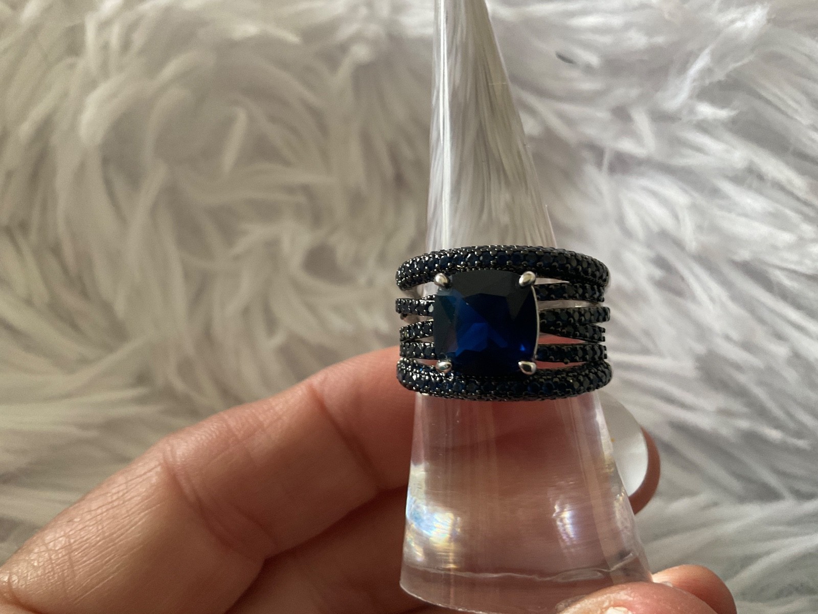 Bomb Party September “Kissed By Midnight” LC Sapphire on Rhodium Size 7 No 5
