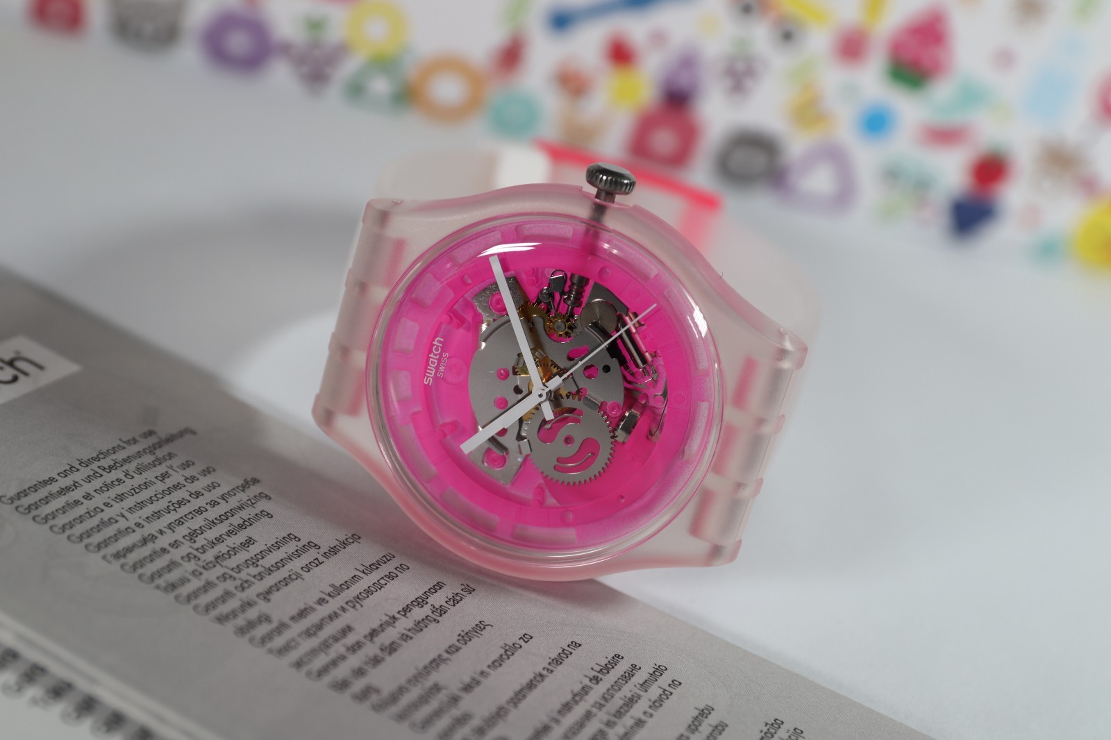 Rare Swatch Swiss PINKMAZING New Gents PINK SKELETON DIAL Silicone Strap 41MM