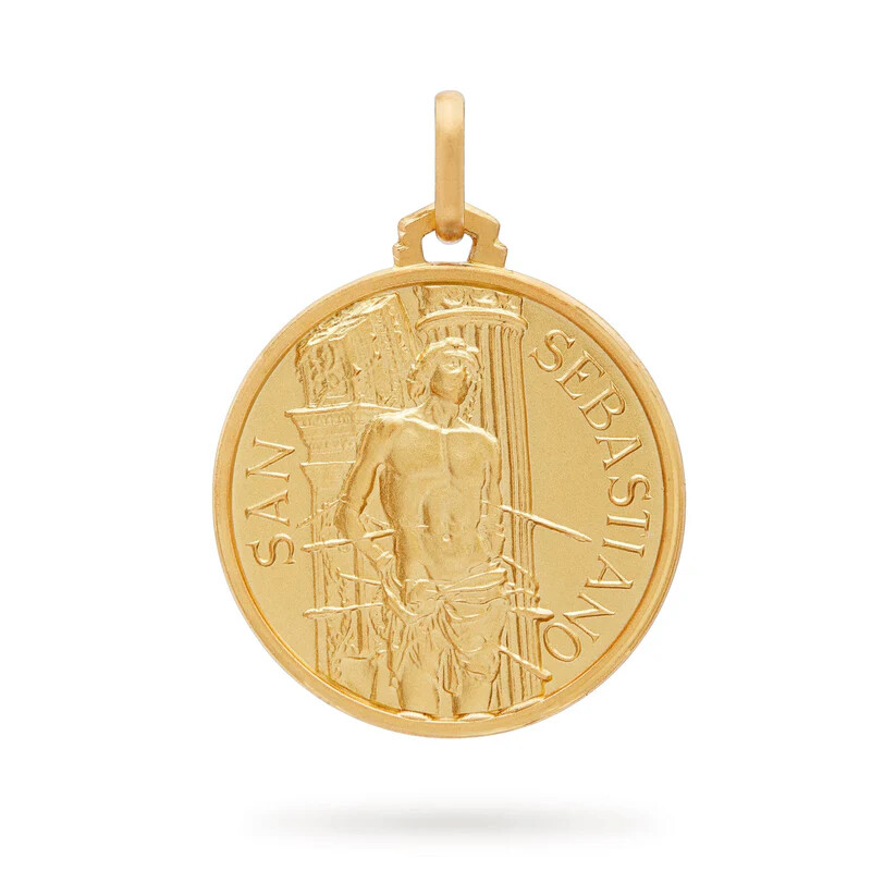 Gold plated Sterling Silver Medal of St. Sebastian Necklace Pendant