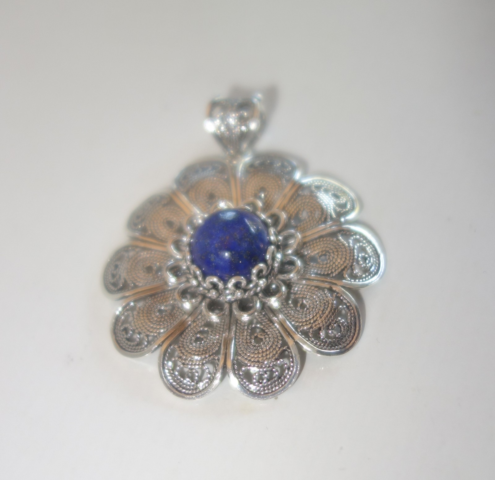 Turkish DGS 925 Sterling Silver navy blue Large round Pendant new