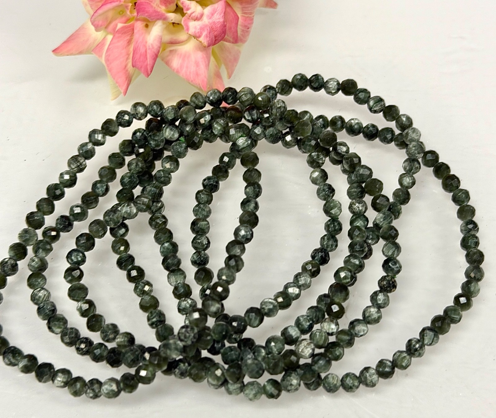 Wholesale 6 Pcs 4mm Seraphinite Faceted Natural Crystal Stretch Bracelet 7.5″