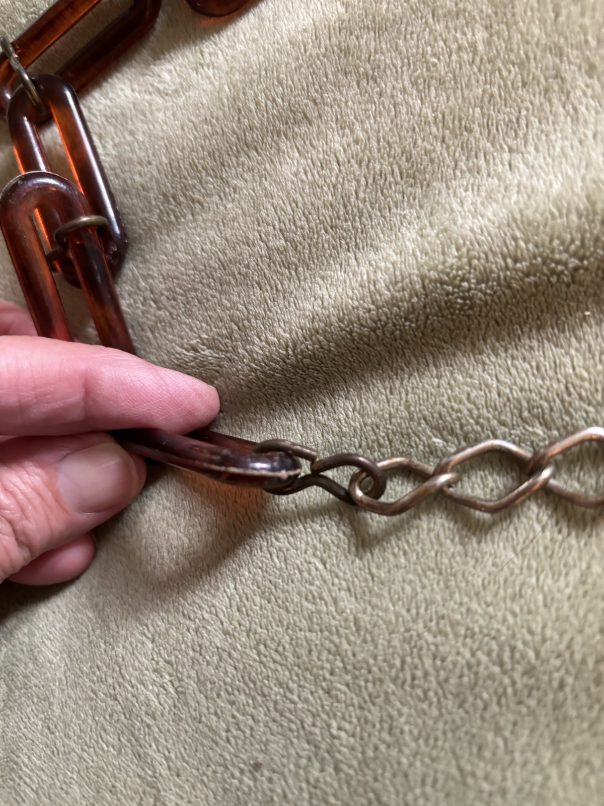 VTG 70s Lucite Link Chain Heart Charm Belt Adjustable Hook Closure