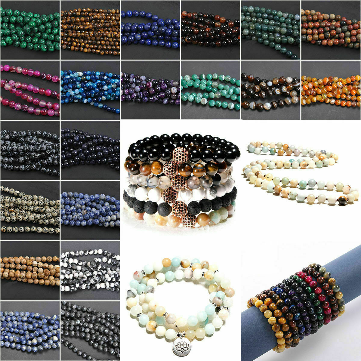 Wholesale Natural Gemstone Round Spacer Loose Beads 4MM 6MM 8MM 10MM 12MM