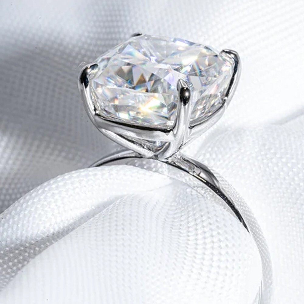 4.76 Ct Cushion Cut Moissanite Solitaire Engagement Ring 14K White Gold Plated