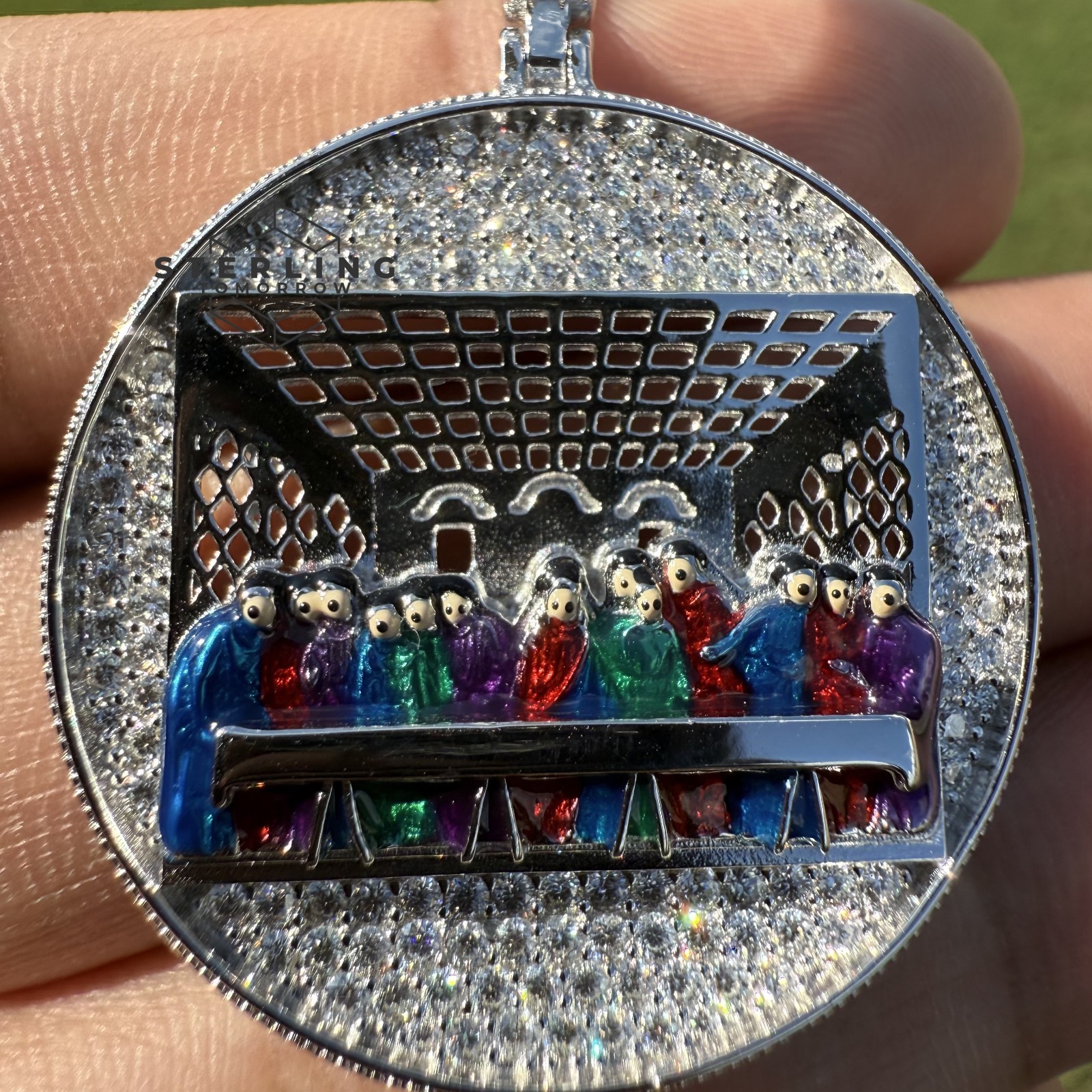 Moissanite Iced Out Last Supper Pendant Pass Tester 925 Silver Religious w/Rope