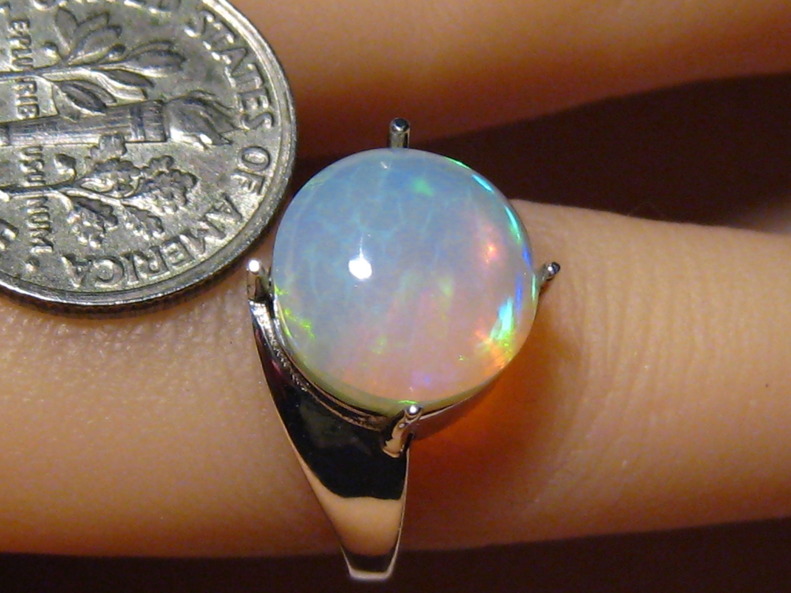4.0 ct. crystal Welo Opal Ring , sterling silver