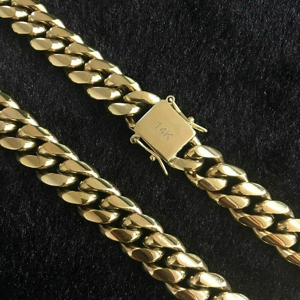Men’s Miami Cuban Link Bracelet&Chain Combo Set 14K Gold Plated Stainless Steel