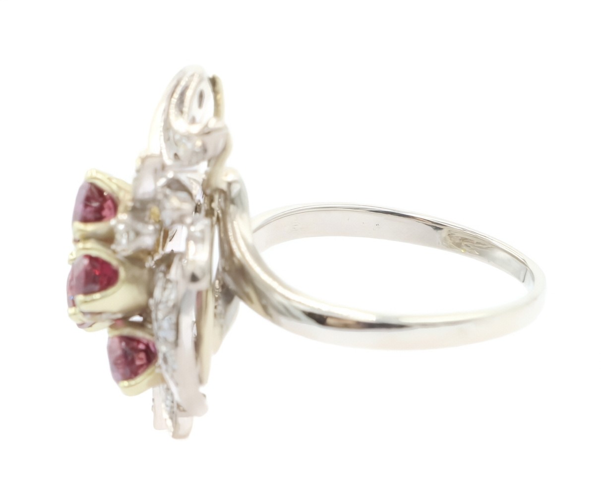 Mid-Century Style 1.20 Ctw Round Garnet & Single-Cut Diamond 14KT Gold Ring
