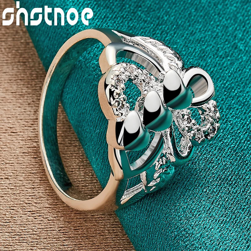 SHSTONE 925 Sterling Silver rings Inlay AAA Zircon Three Heart Bowknot Ring For
