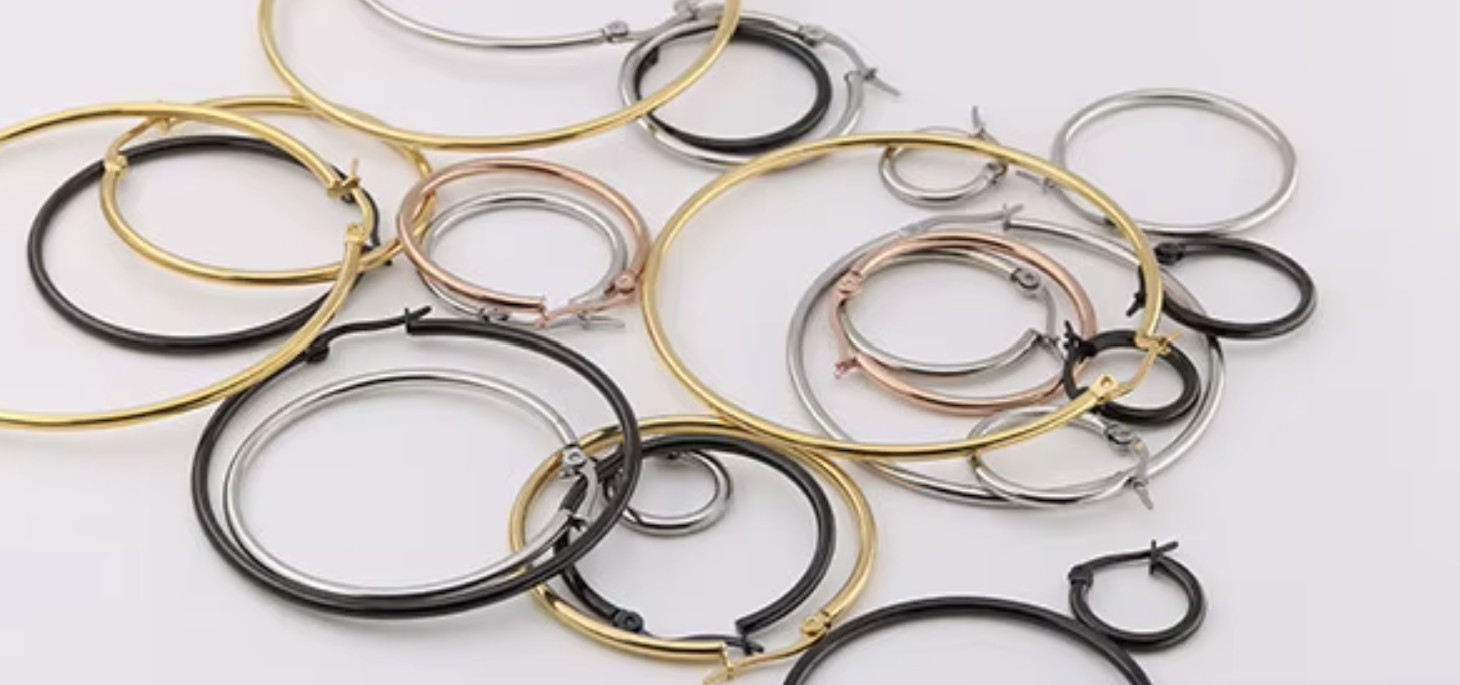 1 Pair Stainless Steel Silver Tone Hoop Earrings 10 ,15, 20, 25, 30 ,40,45,50 mm