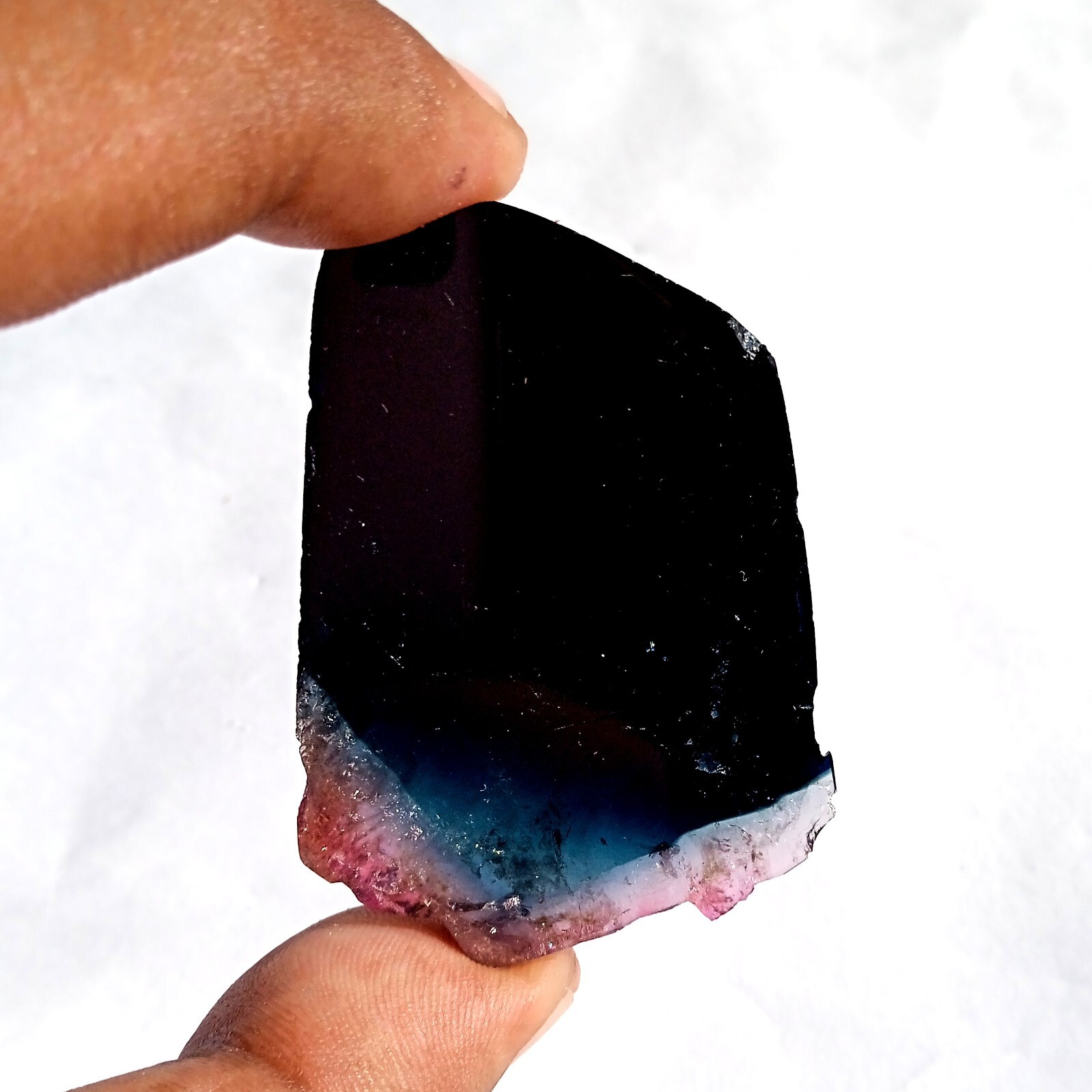 95 Carat 55x34x5 MM Natural Black Pink Blue Bi Color Tourmaline Slice Gemstone