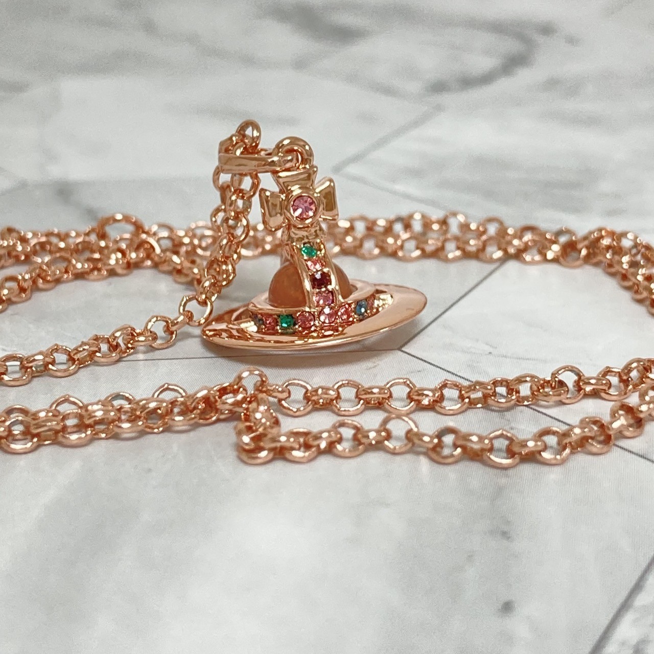Vivienne Westwood Necklace Petit Orb Rose Pink Gold TOP 1.5 cm x 1.6 cm NO BOX