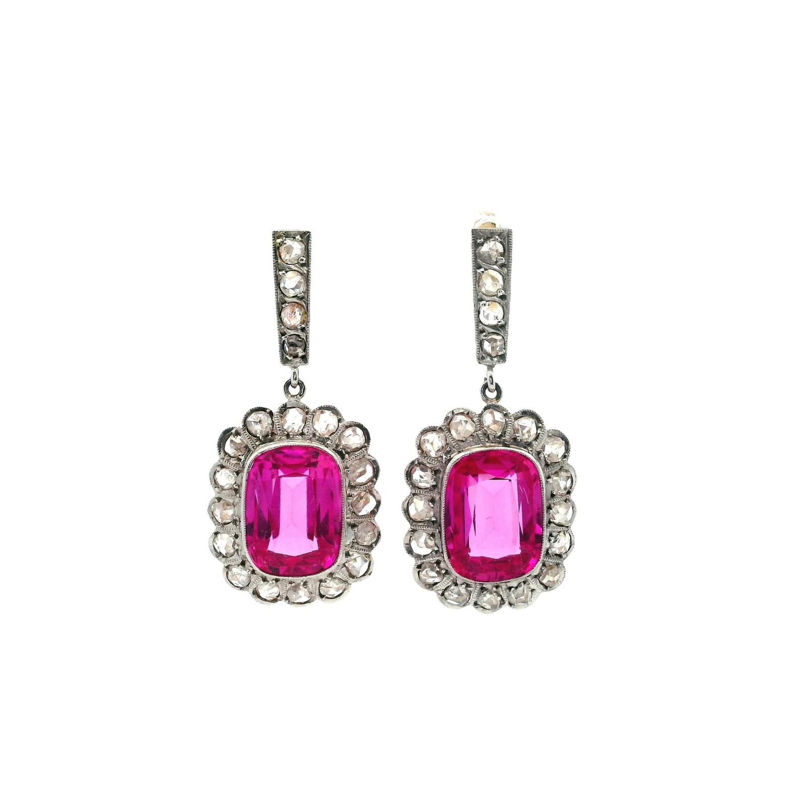 Antique 18kt Gold & Platinum Set with Diamonds & Synthetic Rubies