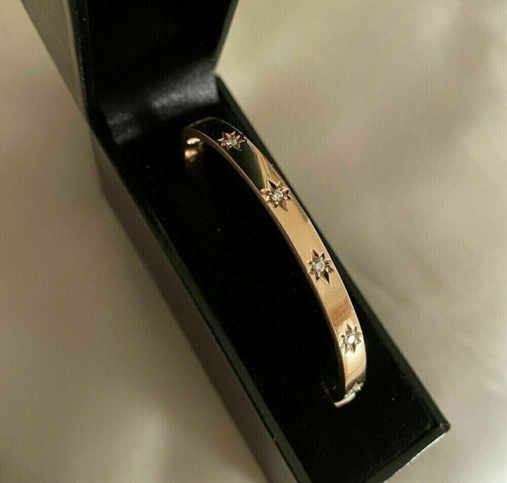 Designed Vintage 0.70Ct Love Women’s Fine Bangle Bracelet 14K Yellow Gold Finish