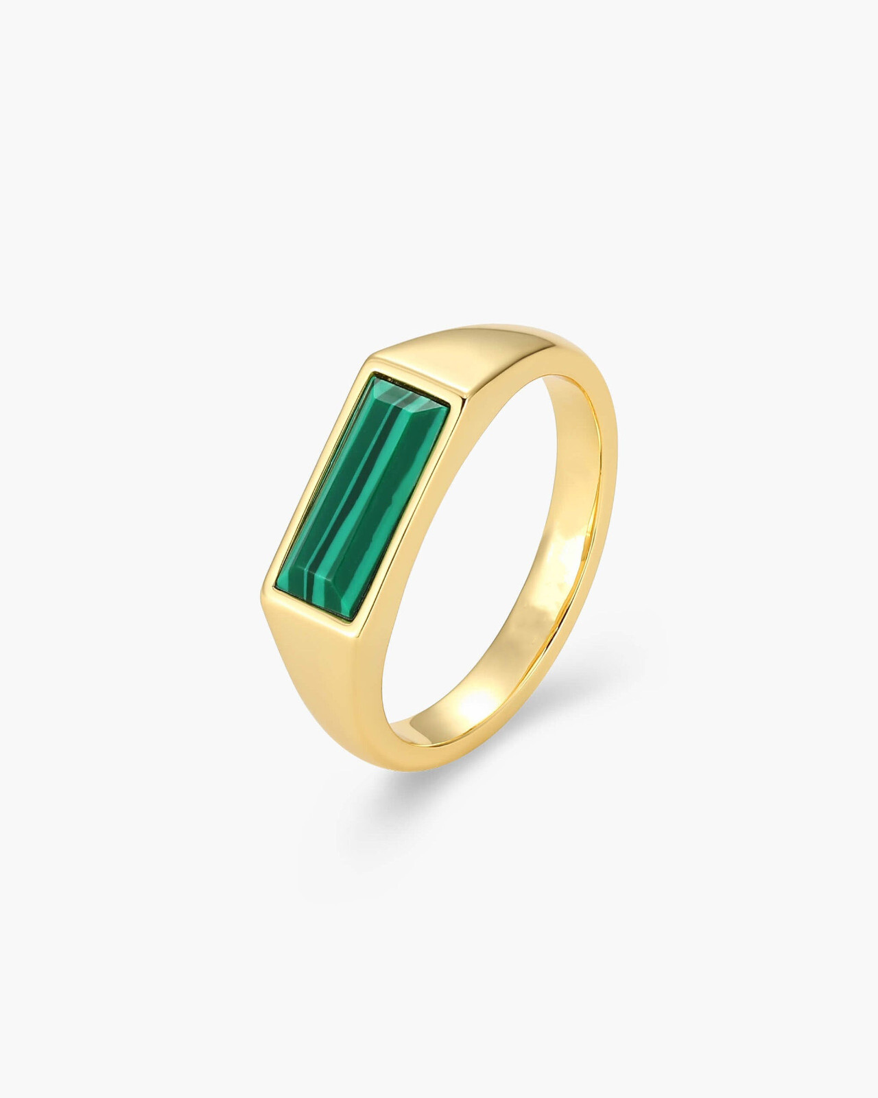 Natural Malachite Gemstone Mens Ring 925Sterling Silver Gold Plated Signet Ring
