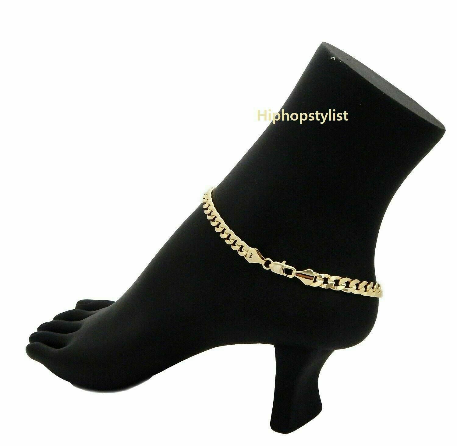 10″ CONCAVE CUBAN LINK CHAIN QUALITY ANKLET BRACELET 14K ITALY GOLD PLATED