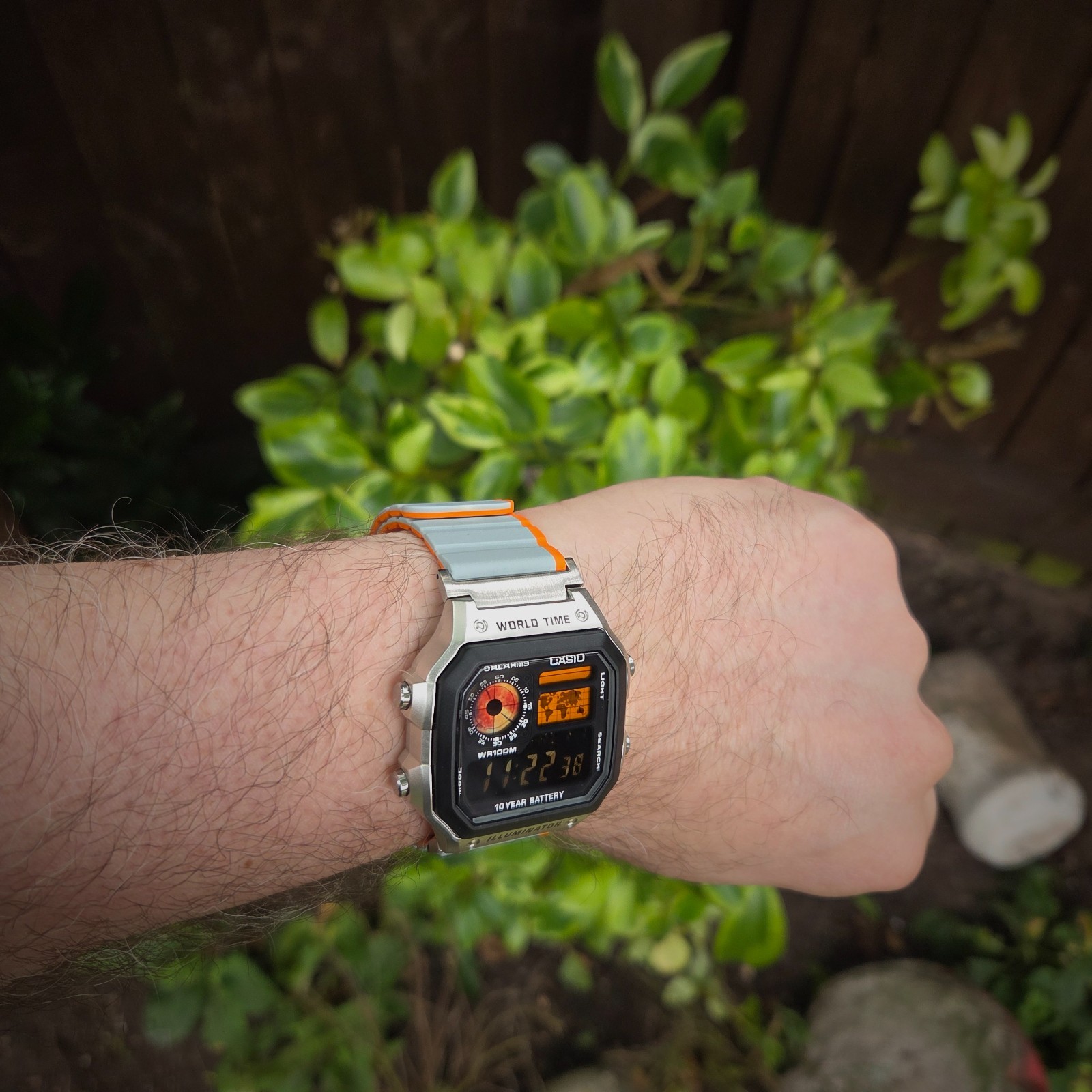 CASIO AE-1200WHD. Royale World Time Watch Mod. Blood moon, Orange, Hydromod.