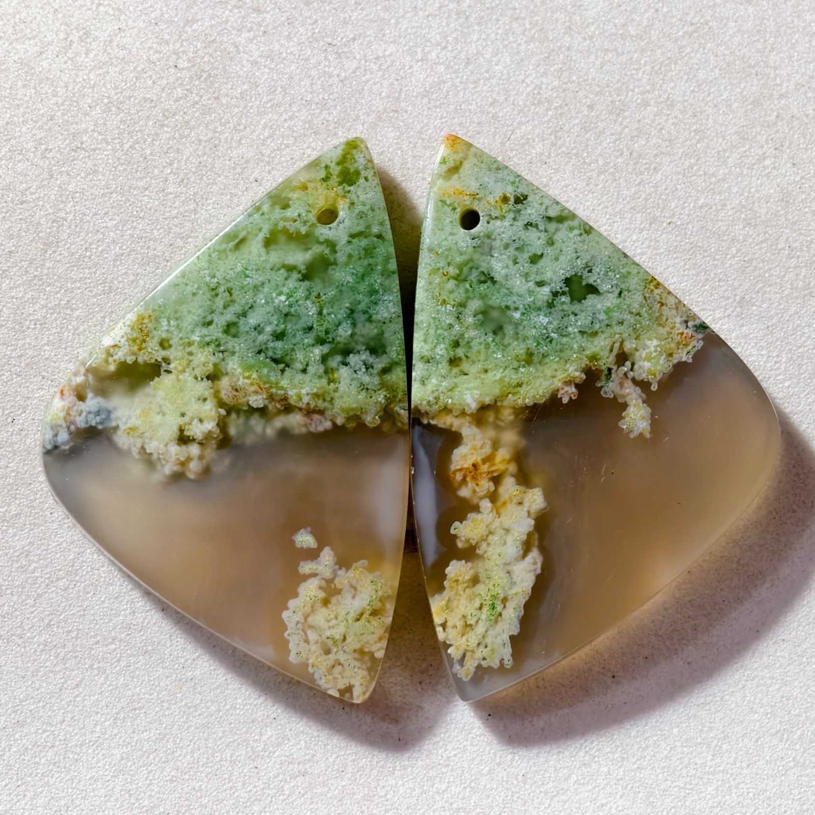 55 Cts Natural Moss Agate Drilled Match Pair Cabochon Gemstone 34.2 X 22.5 MM