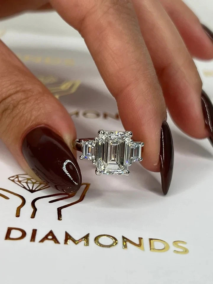 Emerald Cut 4.20 Ct White Moissanite Prong Engagement Ring 925 Sterling Silver