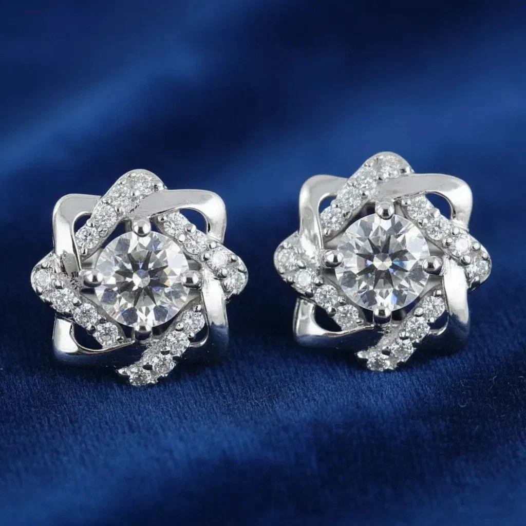 2.00 Ct Certified Diamond Round Studs, White Gold Earrings, 925 Sterling Studs