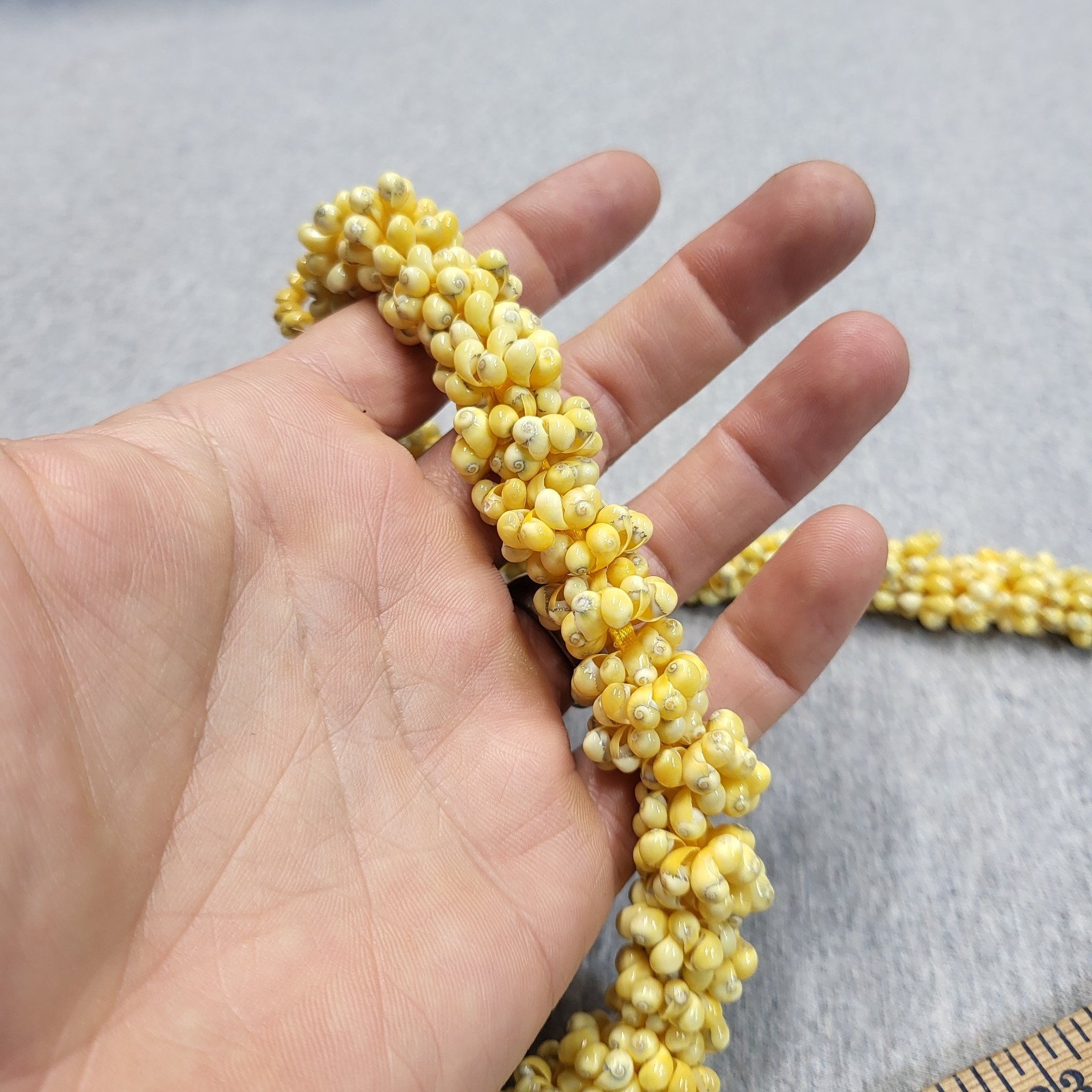Vintage 32″ Iridescent Yellow Mongo Shell Lei Necklace Thick