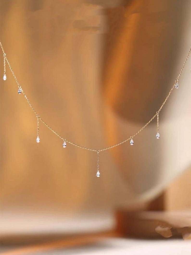In 14k Yellow Gold Pear Natural Diamond GH/SI Station 16inch Necklace For Gift
