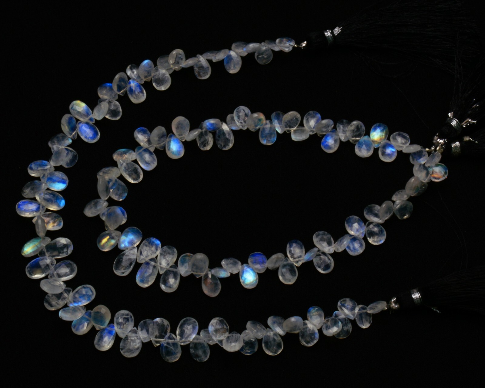 Blue Fire Rainbow Moonstone Gem 8×6 to 9x6MM Size Faceted Pear Shape Beads 10″