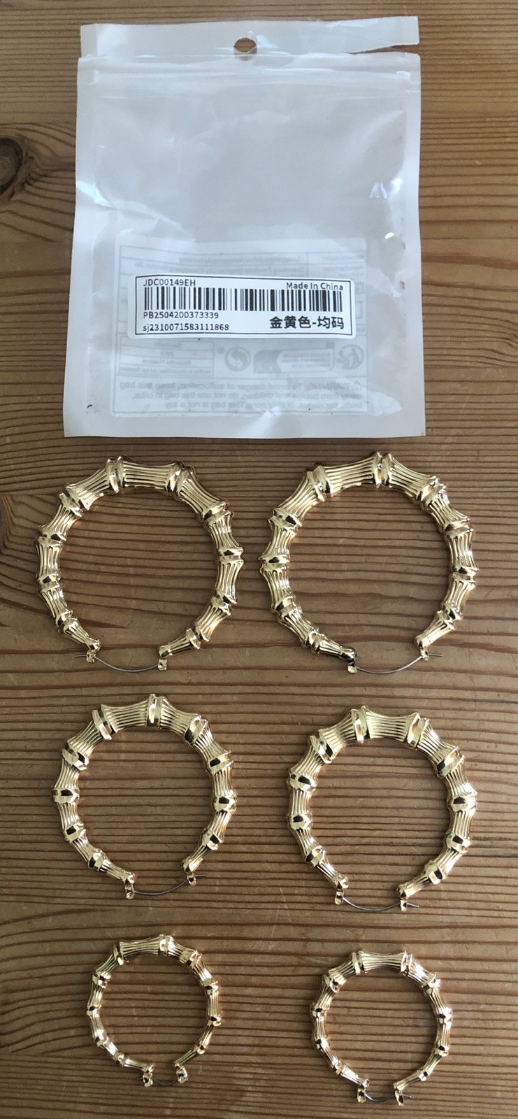 Women’s Gold Coloured Hoop Earrings For Pierced Ears In Iron Alloy – 3 Pairs