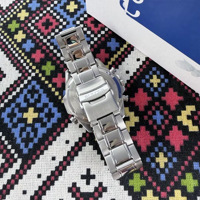Bulova Classic Marine Star Men’s 96B256 Blue Dial Silver Steel Quartz Watch 43mm