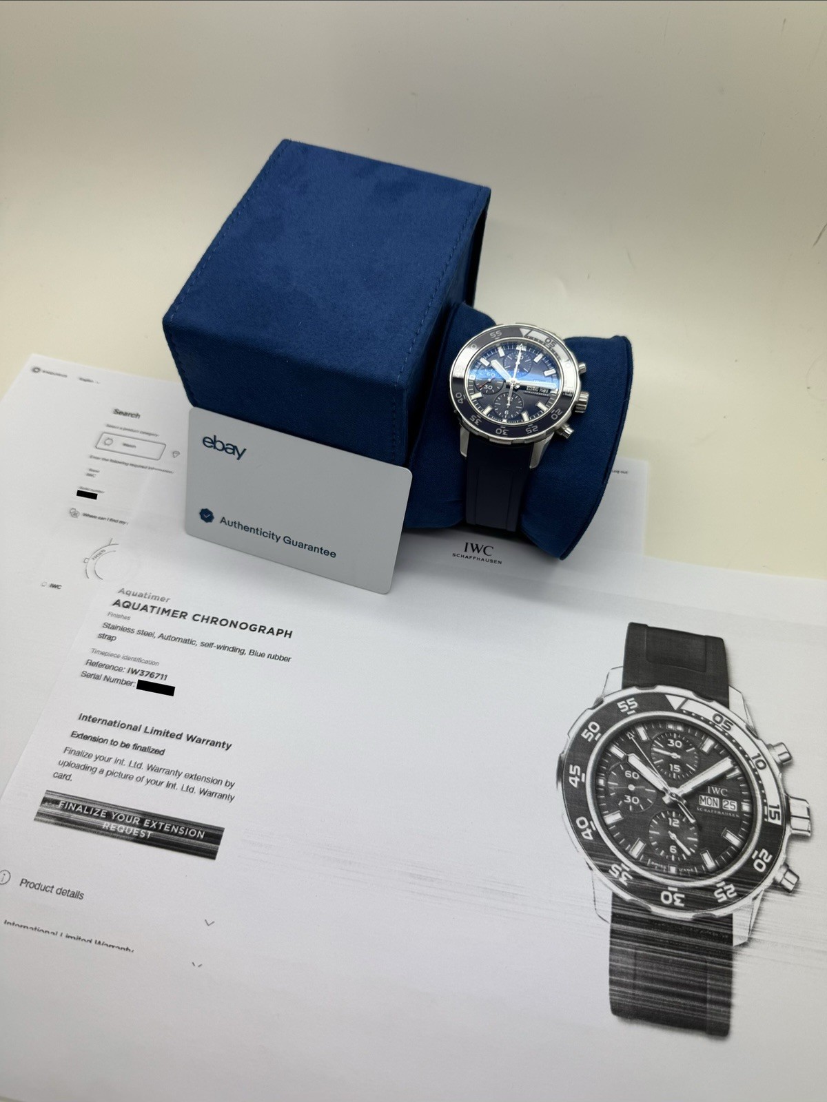 IWC Aquatimer Chronograph Blue Dial Steel 45mm Rubber Automatic Watch IW376711
