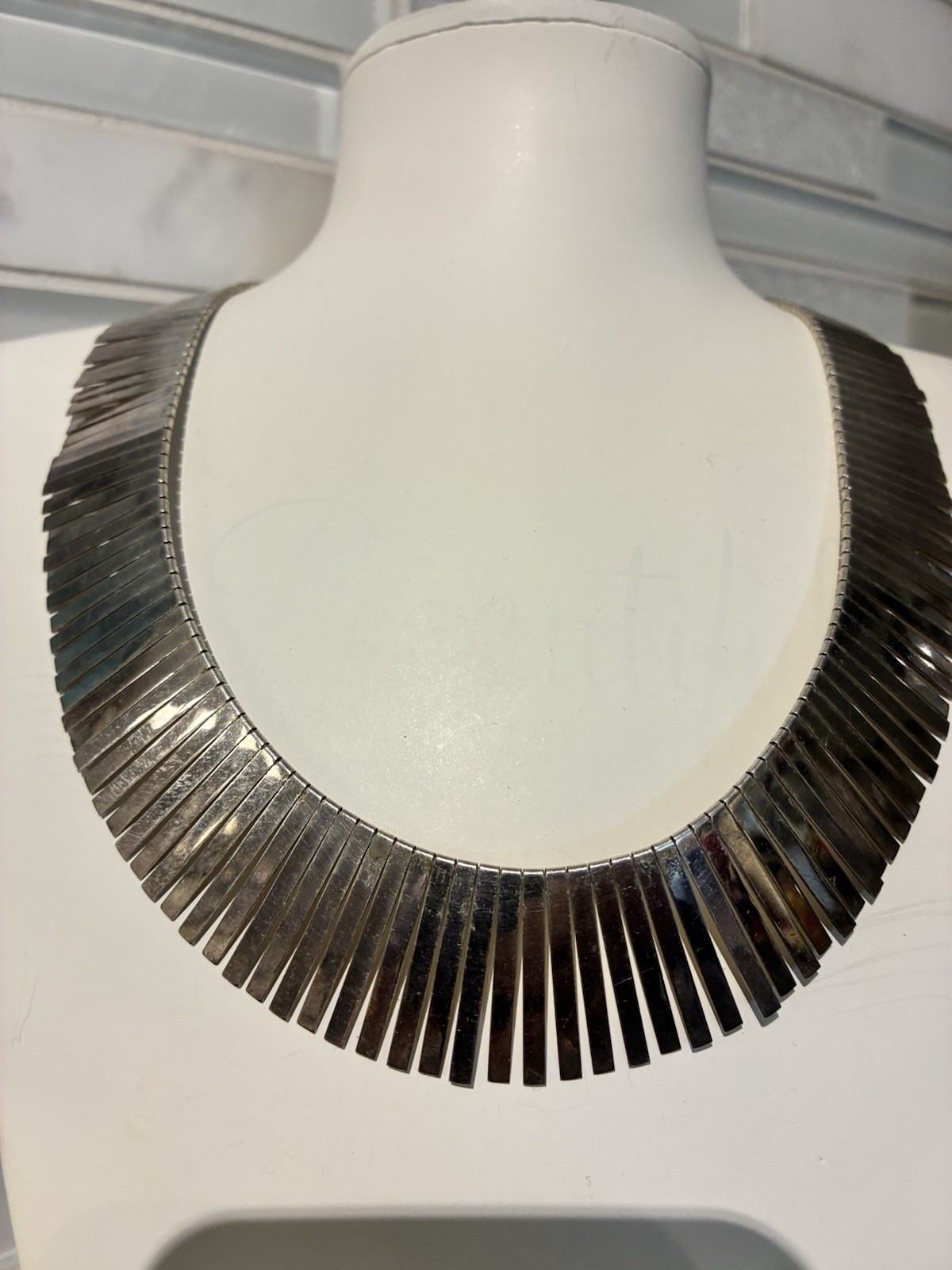 VINTAGE 925 STERLING SILVER CLEOPATRA FRINGE COLLAR NECKLACE ITALY 16” 40g