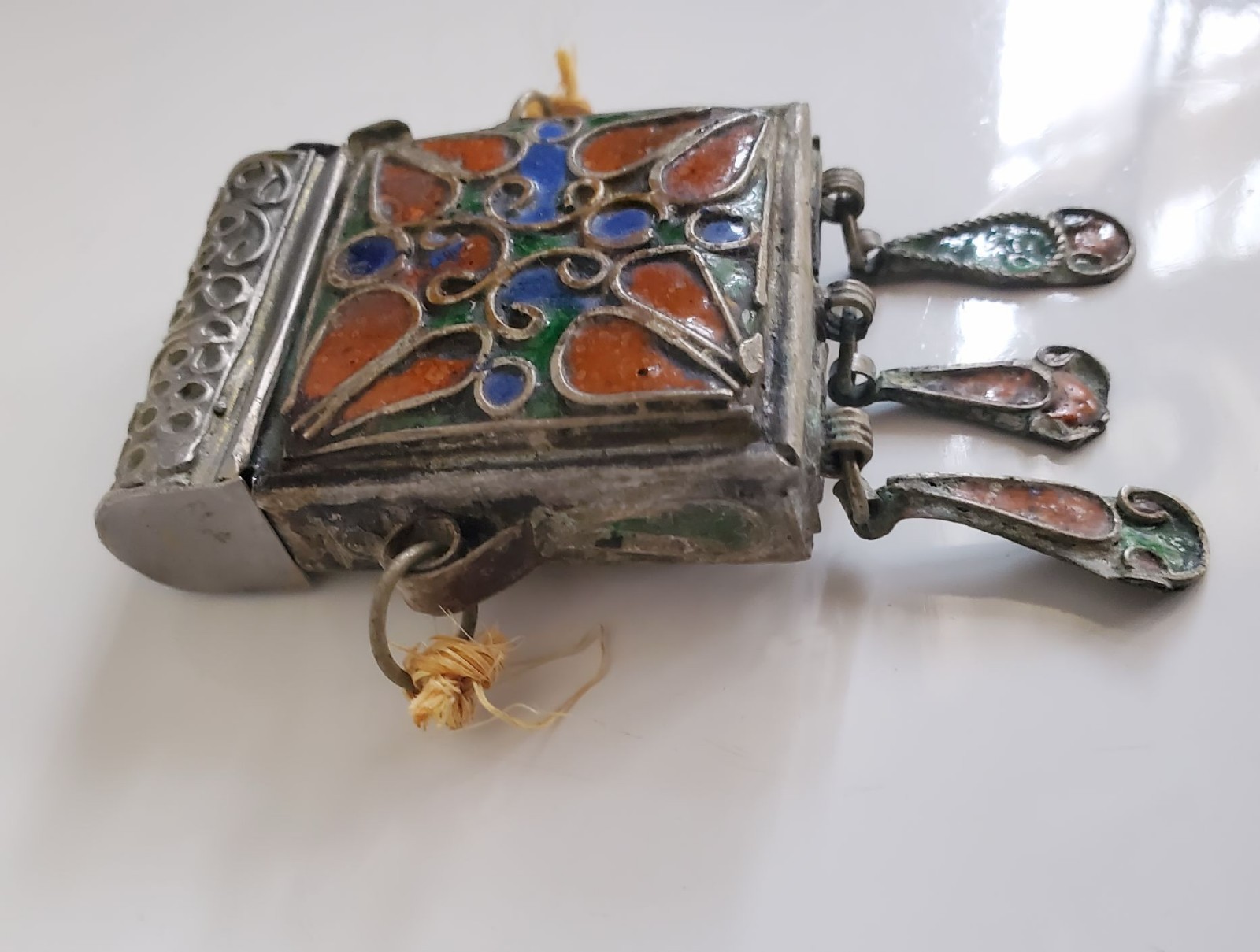 Vintage 1970s Moroccan Berber Hirz Prayer Box Pendant Cloisonne Enamel Locket