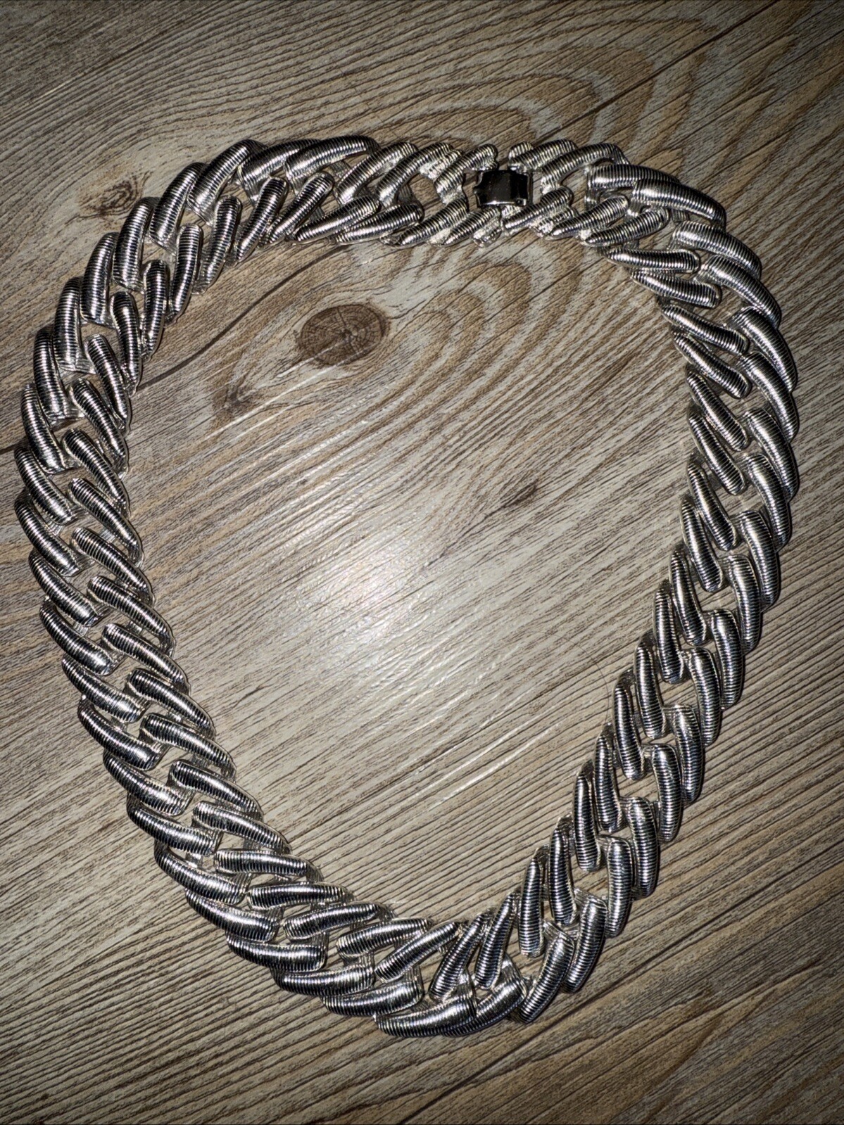 Vintage MONET silvertone double link 18” Choker Necklace heavy Chunky 1” Wide