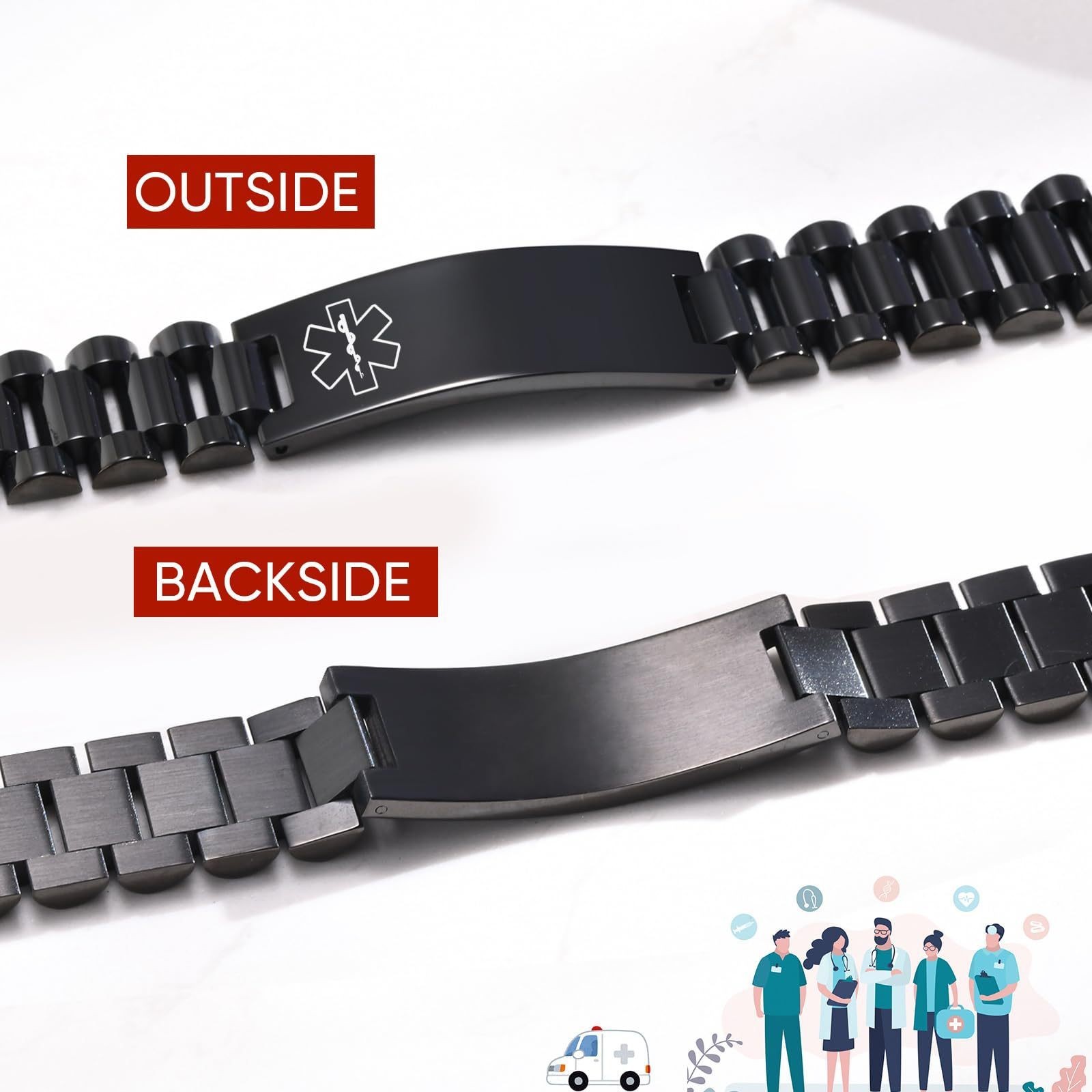 Free Engraving Medical ID Bracelet Stainless Steel Emergency Wristband