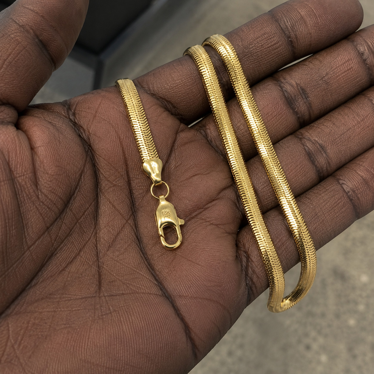 18K Solid Gold 6mm 20” Herringbone Chain Necklace Flat Snake Bone Link Chain