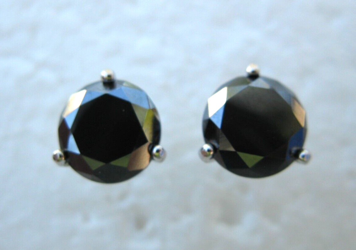 3.85ctw SCREW BACK 100% REAL BLACK DIAMOND EARRINGS,CERTIFICATE,FREE DIA TESTER