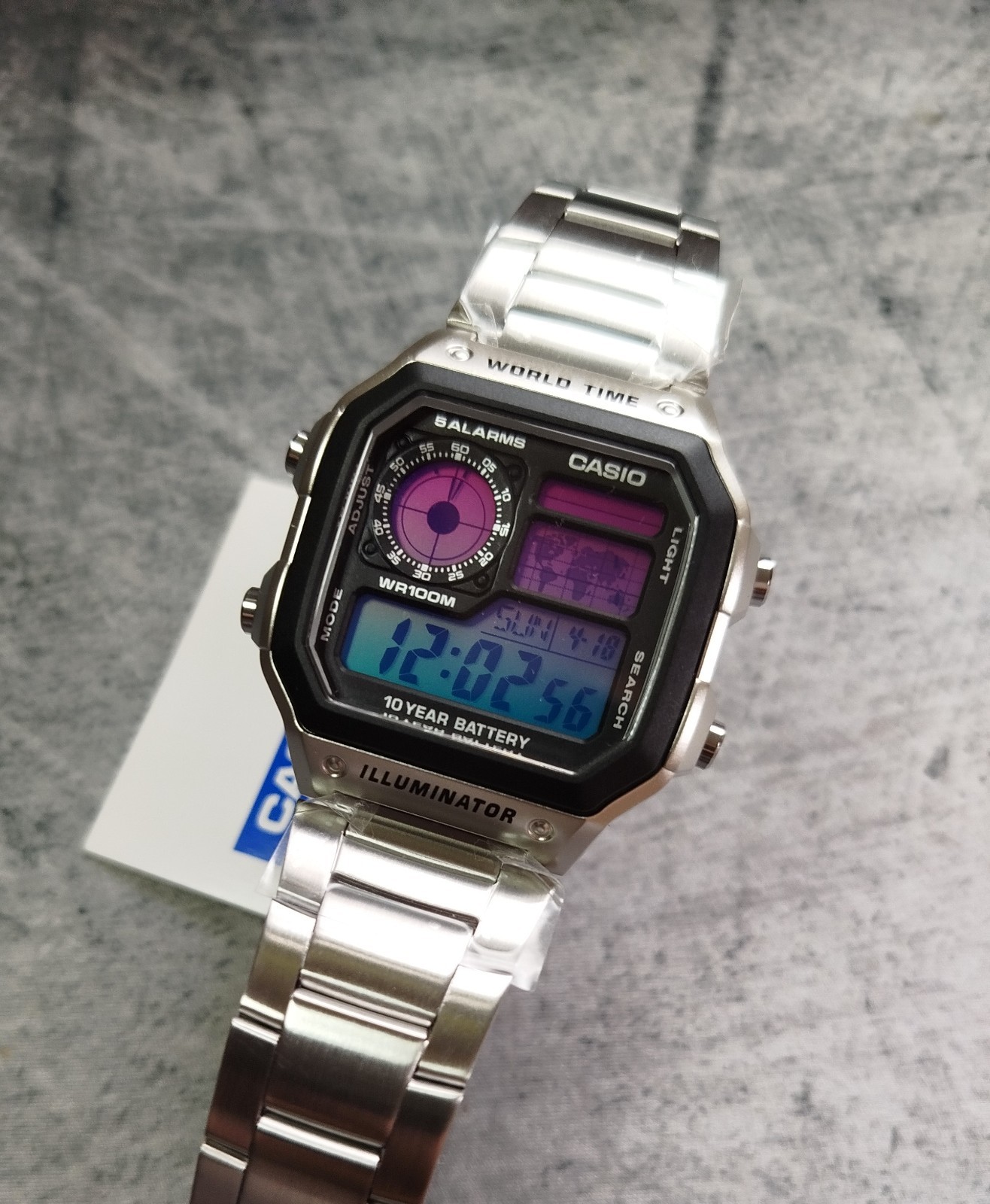 Genuine Casio AE1200 Custom Purple Blue Gradient World Time Watch
