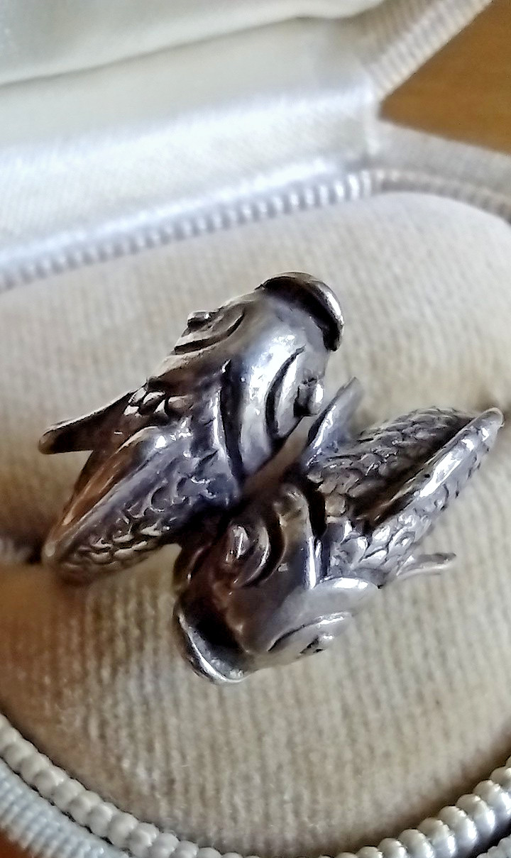 RARE Vintage Beau Sterling Silver Double Koi Fish Pisces Bypass Ring Sz 7