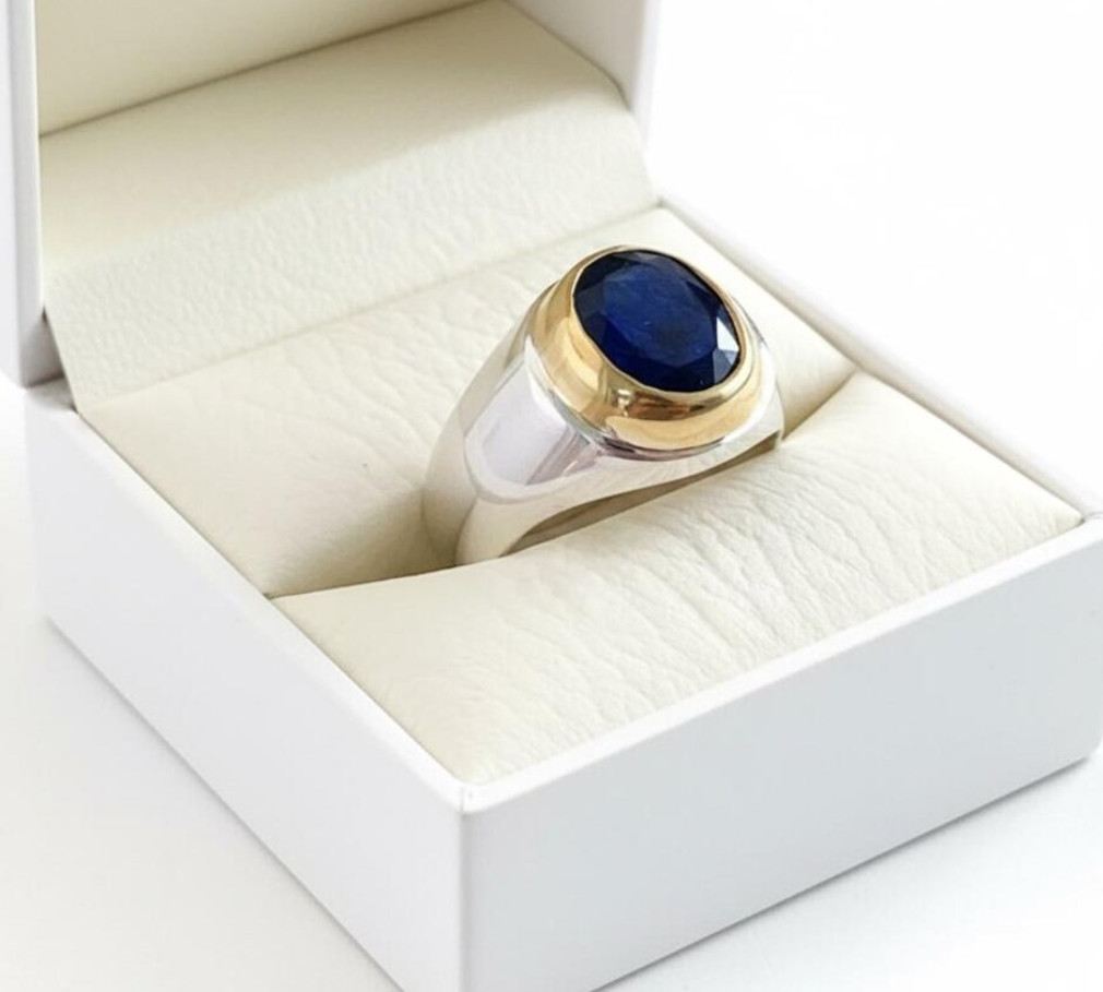 Solid 925 Silver Natural Blue Sapphire Ring Vintage Men’s Jewelry Birthday Gift