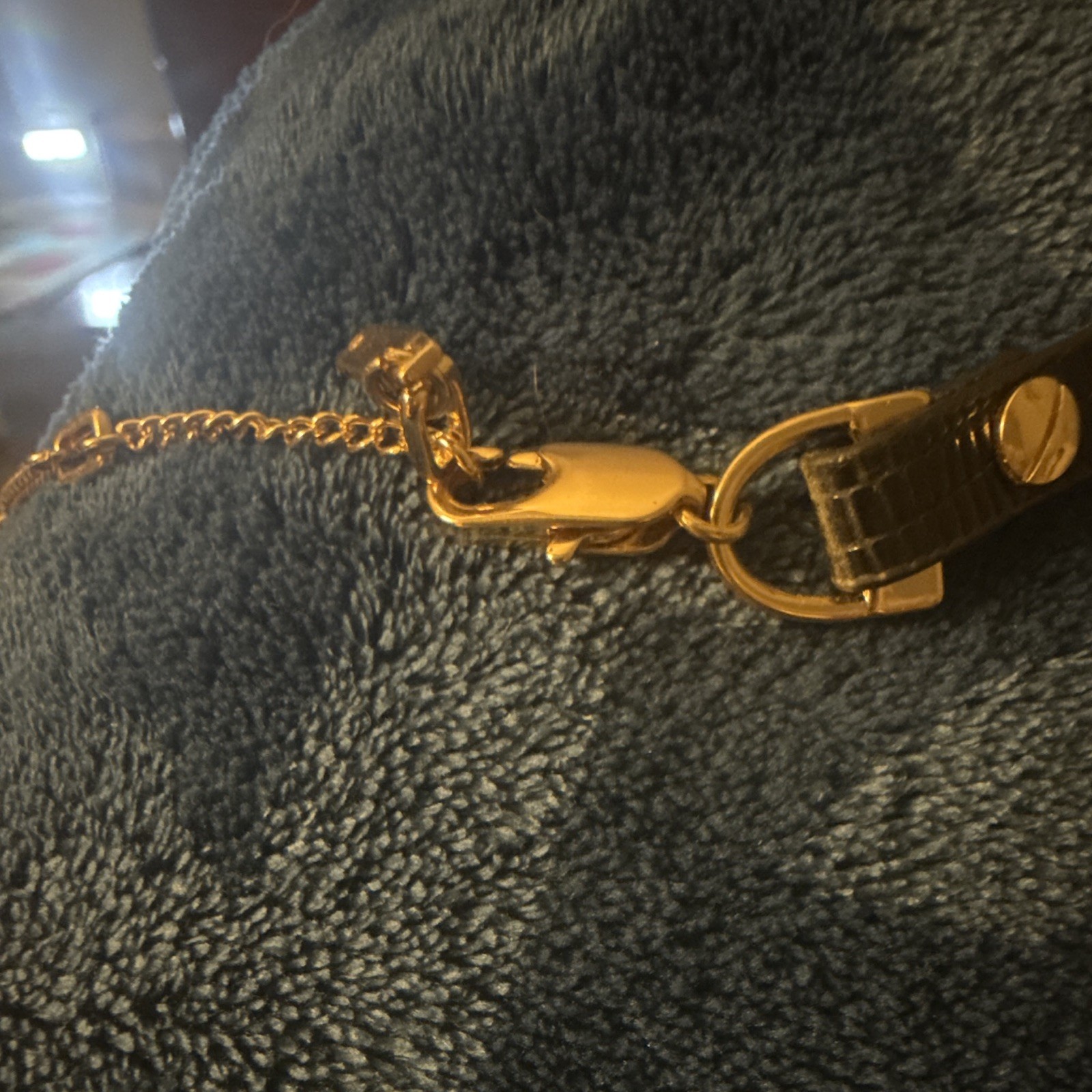 Gold Tone Crescent Collar Statement Necklace Black Straps Adjustable